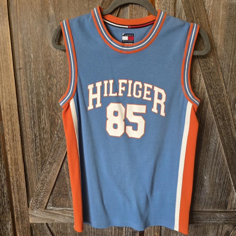 Tommy Hilfiger‎ Shirt Youth Size XL Blue Orange White Vintage Jersey 85 Tank Top